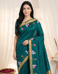 Peacock Blue Soft Paithani Silk Saree with Swan Concept Saree