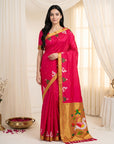 Rani Pink Soft Paithani Silk Saree with Swan Concept Saree