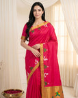 Rani Pink Soft Paithani Silk Saree with Swan Concept Saree