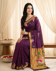Wine Soft Paithani Silk Saree with Swan Concept Saree