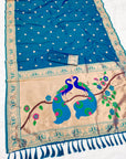 Rama Blue Soft Paithani Silk Saree with Rich Peacock Pallu