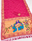 Rani Pink Soft Paithani Silk Saree with Rich Peacock Pallu