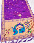 Purple (Red Tone) Soft Paithani Silk Saree with Rich Peacock Pallu