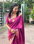 Magenta Paithani Silk Saree with Zari Woven Meenakari Lotus Border and Pallu