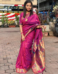 Magenta Paithani Silk Saree with Zari Woven Meenakari Lotus Border and Pallu