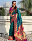 Peacock Blue Bandhani Weaves Silk Saree with Paithani Border & Pallu