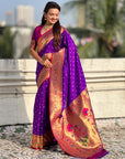 Purple Bandhani Weaves Silk Saree with Paithani Border & Pallu
