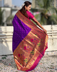 Purple Bandhani Weaves Silk Saree with Paithani Border & Pallu