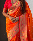 Orange Bandhani Weaves Silk Saree with Paithani Border & Pallu