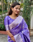 Lavender Soft Banarasi Jaal Zari Woven Silk Saree