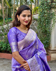 Lavender Soft Banarasi Jaal Zari Woven Silk Saree