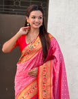 Baby Pink Bandhani Weaves Silk Saree with Paithani Border & Pallu