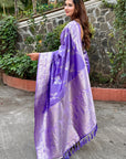 Lavender Soft Banarasi Jaal Zari Woven Silk Saree