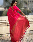 Pink Soft Silk Dual Zari Woven Saree with Deer Border