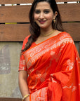 Orange Soft Banarasi Jaal Zari Woven Silk Saree