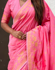 Baby Pink Soft Zari Woven Lotus Border and Pichwai Art Pallu Silk Saree