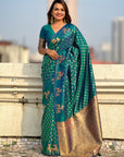 Peacock Blue Soft Silk Dual Zari Woven Saree with Deer Border