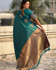 Peacock Blue Soft Silk Dual Zari Woven Saree with Deer Border