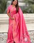 Baby Pink Soft Zari Woven Lotus Border and Pichwai Art Pallu Silk Saree