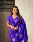 Violet Soft Silk Dual Zari Woven Saree with Deer Border