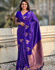 Violet Soft Silk Dual Zari Woven Saree with Deer Border