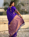 Violet Soft Silk Dual Zari Woven Saree with Deer Border