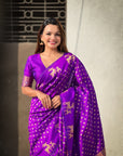 Purple Soft Silk Dual Zari Woven Saree with Deer Border