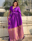 Purple Soft Silk Dual Zari Woven Saree with Deer Border