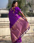 Purple Soft Silk Dual Zari Woven Saree with Deer Border