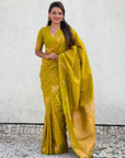 Mehendi Green Soft Silk Dual Zari Woven Saree with Deer Border