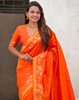 Orange Soft Zari Woven Lotus Border and Pichwai Art Pallu Silk Saree