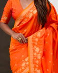 Orange Soft Zari Woven Lotus Border and Pichwai Art Pallu Silk Saree