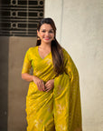 Mehendi Green Soft Silk Dual Zari Woven Saree with Deer Border