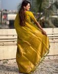Mehendi Green Soft Silk Dual Zari Woven Saree with Deer Border