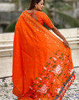 Orange Soft Zari Woven Lotus Border and Pichwai Art Pallu Silk Saree