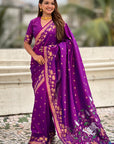 Purple Soft Zari Woven Lotus Border and Pichwai Art Pallu Silk Saree