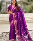 Purple Soft Zari Woven Lotus Border and Pichwai Art Pallu Silk Saree