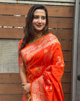 Orange Soft Banarasi Jaal Zari Woven Silk Saree