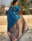Blue Soft Silk Dual Zari Woven Saree with Deer Border