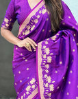 Purple Soft Zari Woven Lotus Border and Pichwai Art Pallu Silk Saree