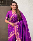 Purple Soft Zari Woven Lotus Border and Pichwai Art Pallu Silk Saree
