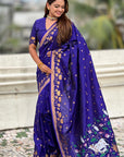 Violet Soft Zari Woven Lotus Border and Pichwai Art Pallu Silk Saree