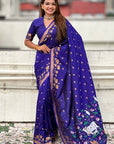 Violet Soft Zari Woven Lotus Border and Pichwai Art Pallu Silk Saree