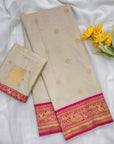 Cream Soft Kanjivaram Silk Zari Woven Traditional Saree