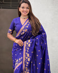 Violet Soft Zari Woven Lotus Border and Pichwai Art Pallu Silk Saree