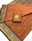 Rust Soft Kanjivaram Silk Zari Woven Traditional Saree