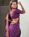 Wine Soft Zari Woven Lotus Border and Pichwai Art Pallu Silk Saree