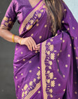 Wine Soft Zari Woven Lotus Border and Pichwai Art Pallu Silk Saree