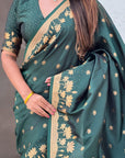 Bottle Green Soft Zari Woven Lotus Border and Pichwai Art Pallu Silk Saree