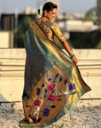 Peacock Blue Tissue Paithani Silk Zari Woven Brocade Saree